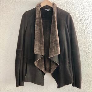 Vince 100% Genuine Shearling Lamb Leather Cascade Jacket Coat Waterfall